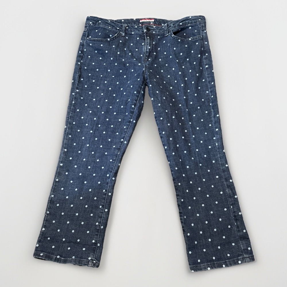 Tommy Hilfiger Jeans Womens Size 12 Blue Denim Jeans Straight Leg Polkadot 36x24